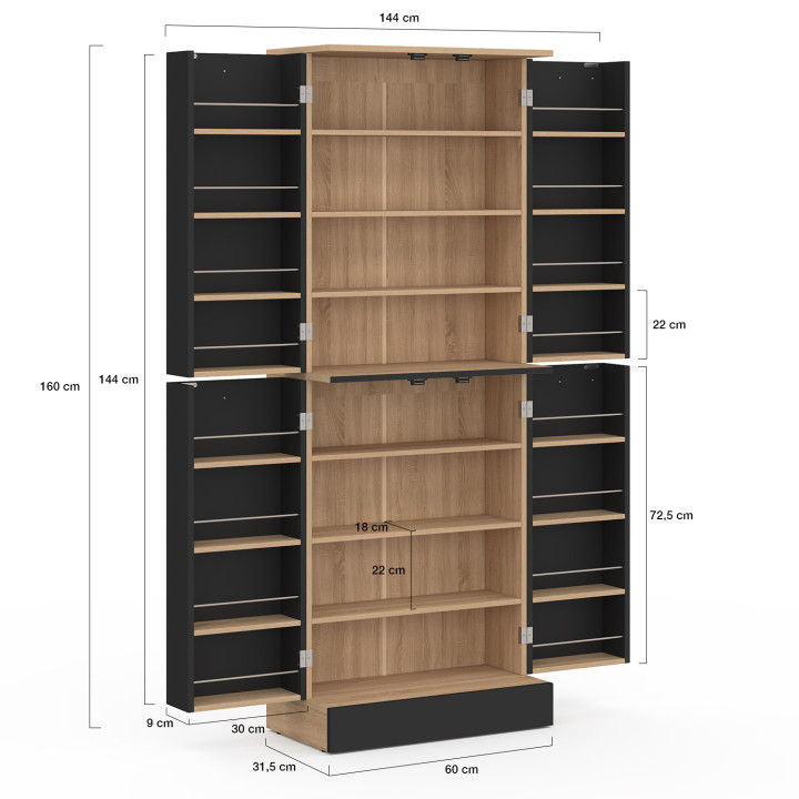 Armadio da cucina H.160 cm 4 ante con contenitore in faggio e nero - ALTO | IdMarket