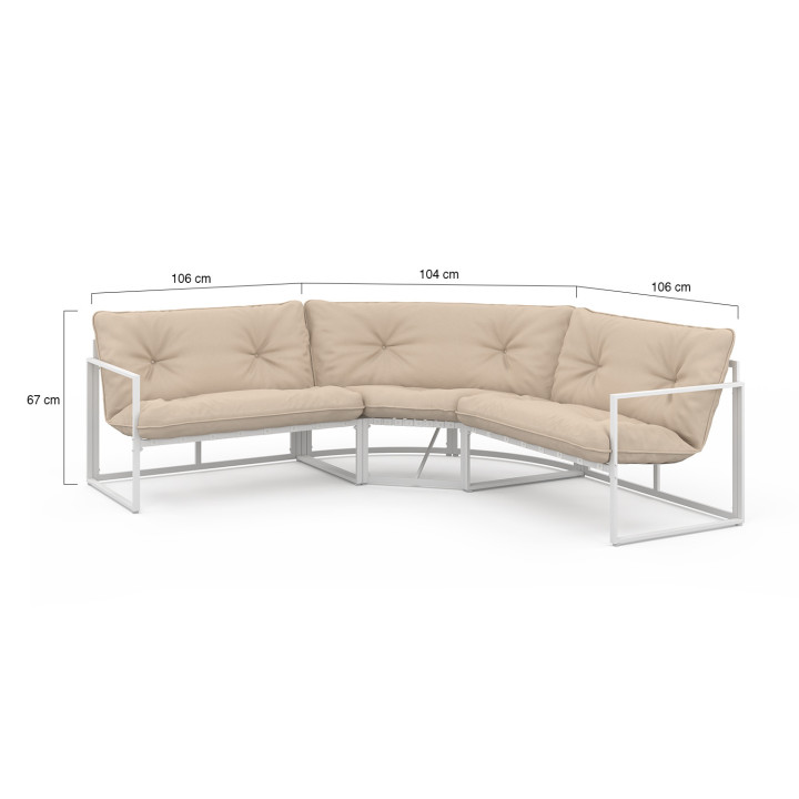 Set di mobili da giardino bassi a 8 posti con angolo in acciaio bianco e cuscini beige - NAIROBI | IdMarket