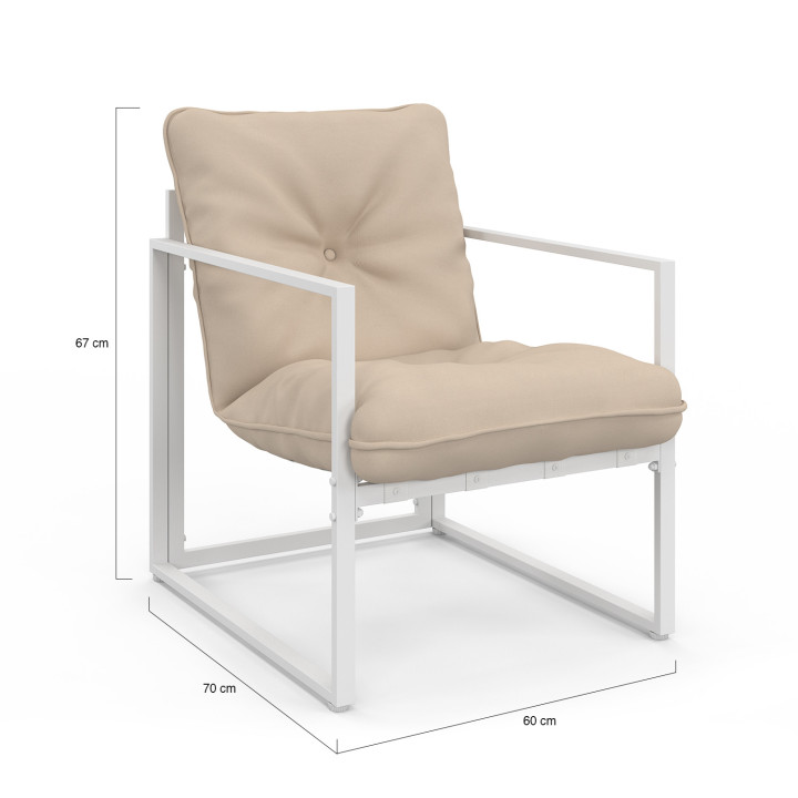 Set di mobili da giardino bassi a 8 posti con angolo in acciaio bianco e cuscini beige - NAIROBI | IdMarket
