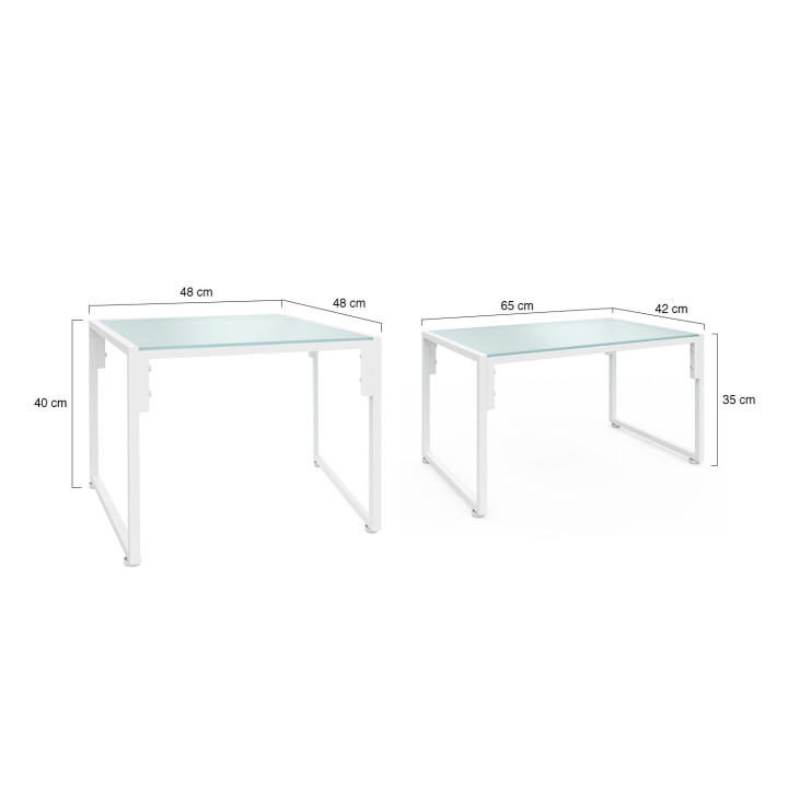 Set di mobili da giardino bassi a 8 posti con angolo in acciaio bianco e cuscini beige - NAIROBI | IdMarket