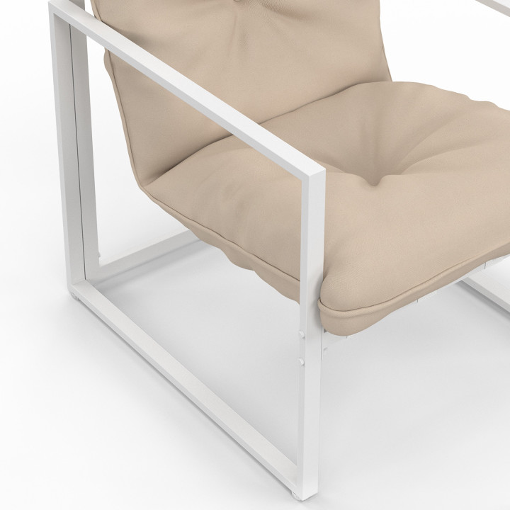 Set di mobili da giardino bassi a 8 posti con angolo in acciaio bianco e cuscini beige - NAIROBI | IdMarket
