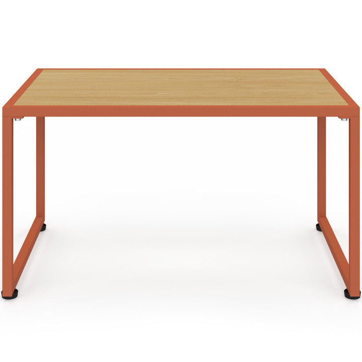 Set di mobili da giardino bassi a 4 posti con struttura in metallo color terracotta, cordame effetto rattan e cuscini in terraco