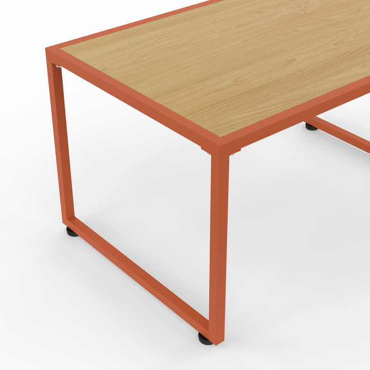 Set di mobili da giardino bassi a 4 posti con struttura in metallo color terracotta, cordame effetto rattan e cuscini in terraco