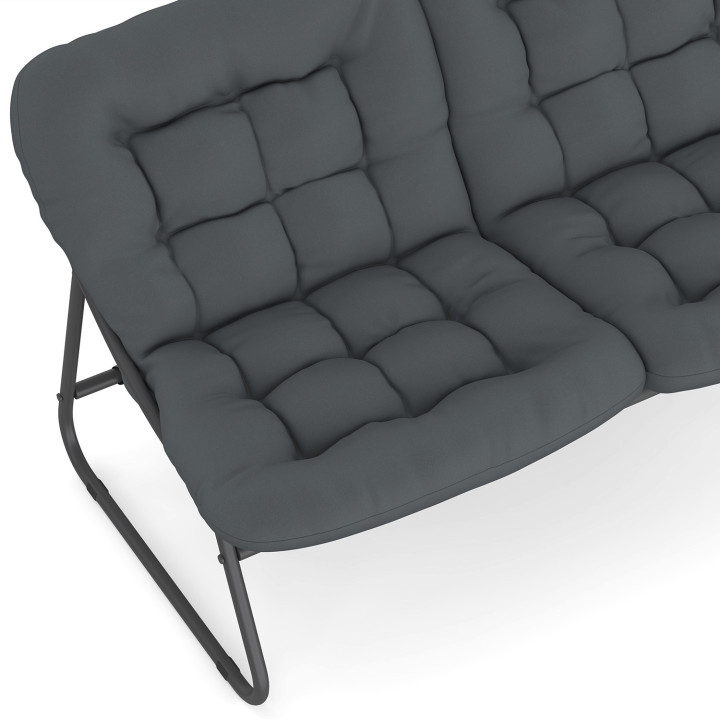 Set di mobili da giardino bassi a 4 posti in metallo grigio e cuscini con divano, poltrone e tavolo - ARONA | IdMarket