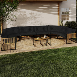 Set di mobili da giardino bassi a 12 posti salotto angolare in metallo nero con cuscini neri - RIO | IdMarket