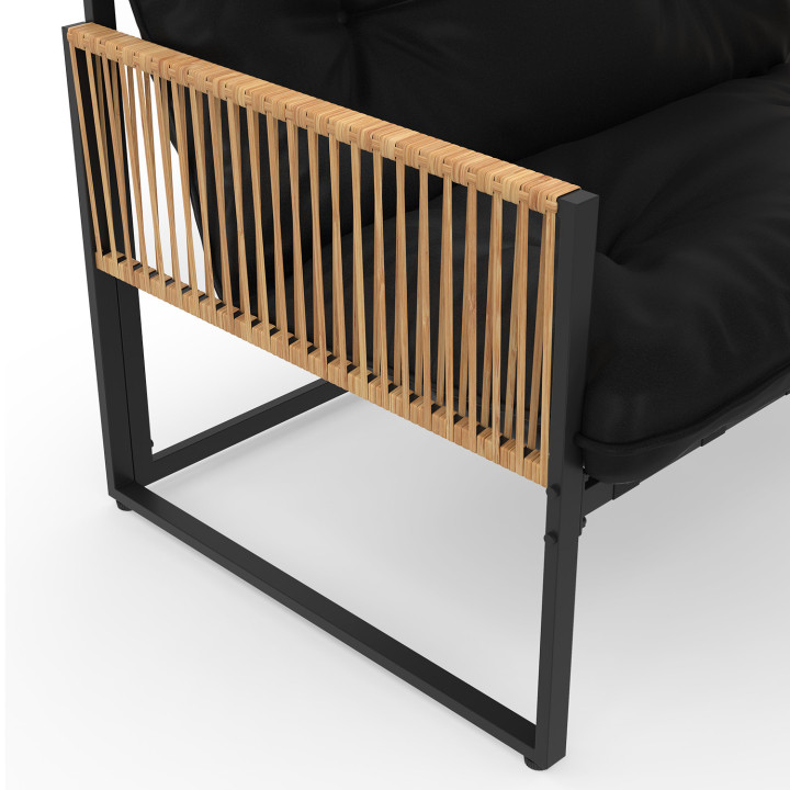 Set di mobili da giardino bassi a 12 posti salotto angolare in metallo nero con cuscini neri - RIO | IdMarket