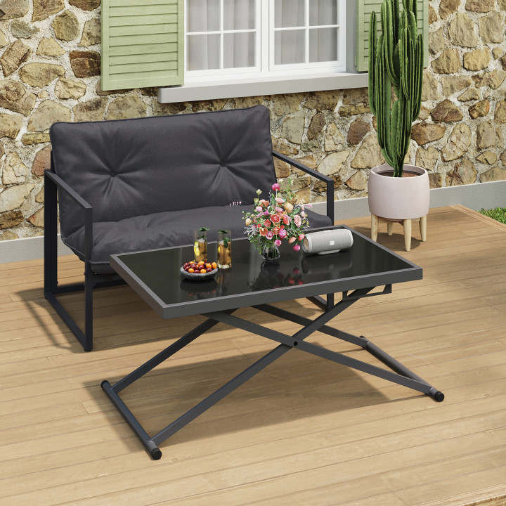 Tavolo da giardino rettangolare sollevabile OLIE 100 cm in metallo grigio antracite e piano grigio