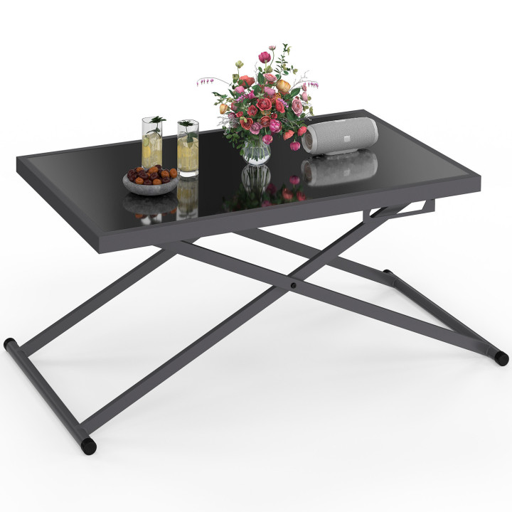 Tavolo da giardino rettangolare sollevabile OLIE 100 cm in metallo grigio antracite e piano grigio