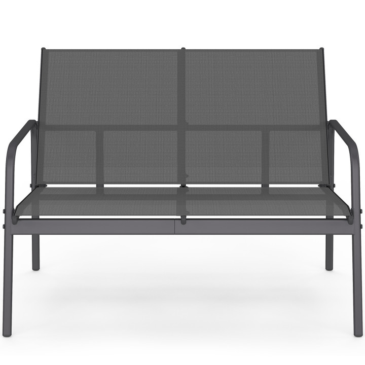 Set di mobili da giardino bassi a 4 posti con divano, poltrone e tavolo grigio antracite