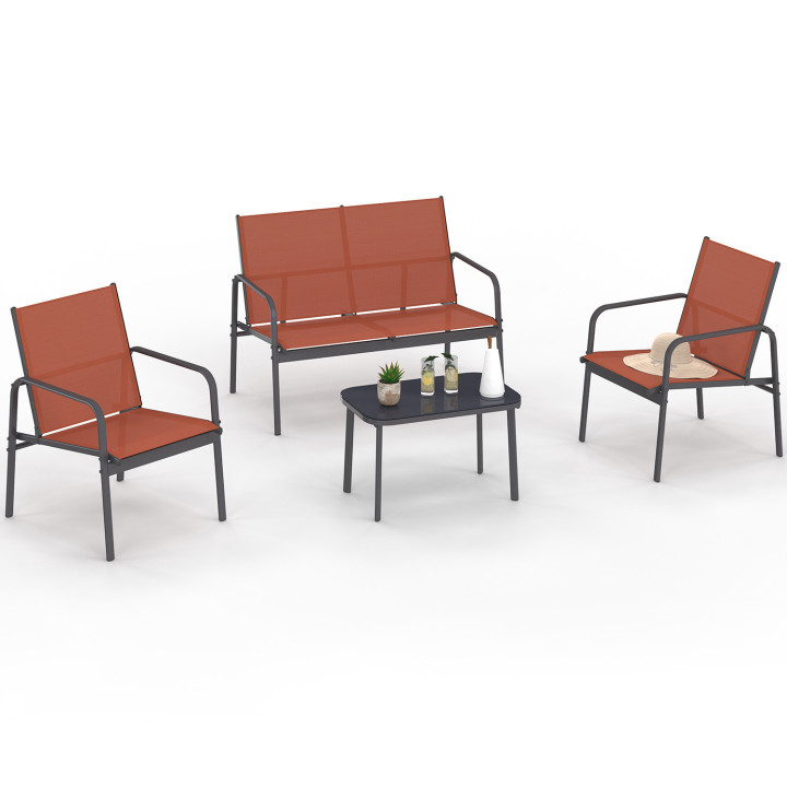 Set di mobili da giardino a 4 posti con divano, poltrone e tavolo in terracotta
