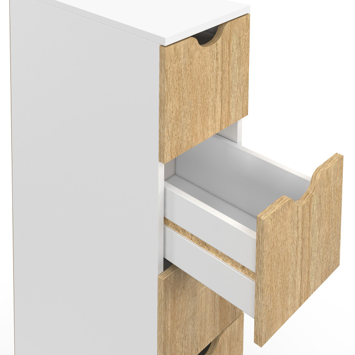 Colonna salvaspazio a 6 cassetti su rotelle in finitura bianca e faggio