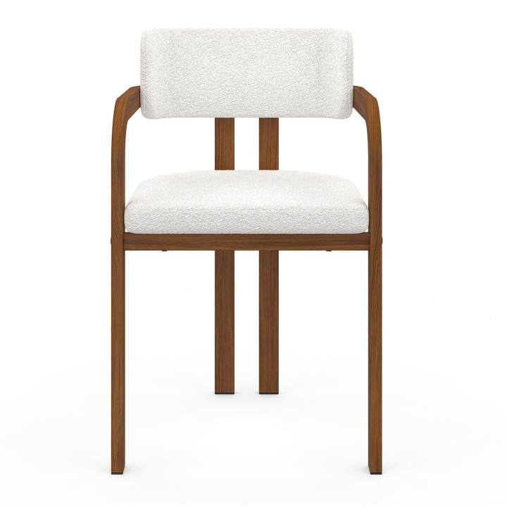 Set di 2 sedie da pranzo e poltrone da tavolo in metallo effetto noce e tessuto bouclette con braccioli