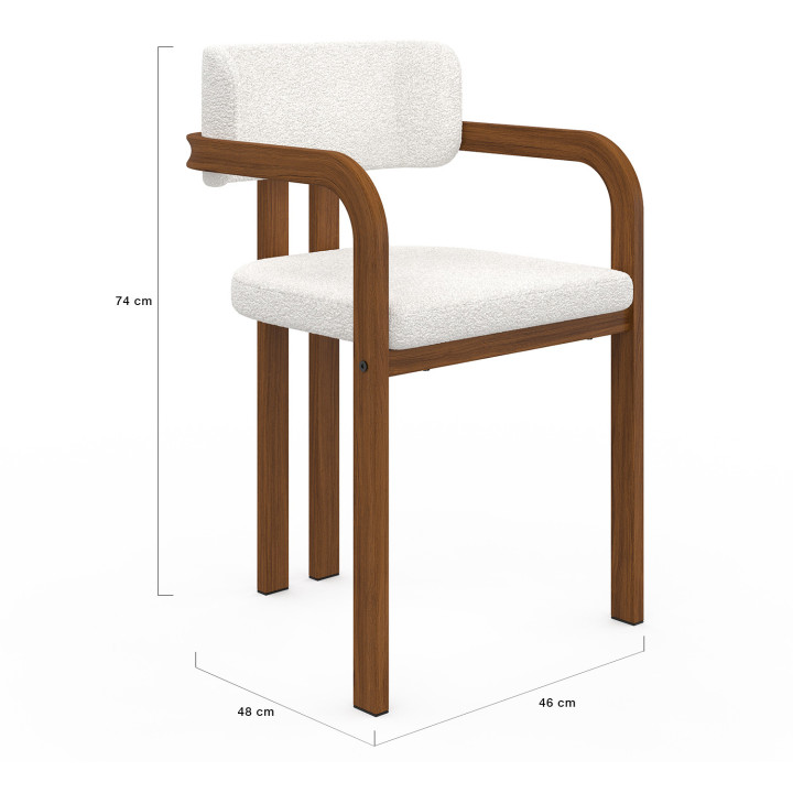 Set di 2 sedie da pranzo e poltrone da tavolo in metallo effetto noce e tessuto bouclette con braccioli