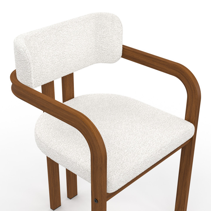 Set di 2 sedie da pranzo e poltrone da tavolo in metallo effetto noce e tessuto bouclette con braccioli