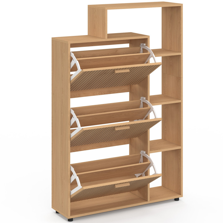 Scarpiera a 3 ante da 18 pezzi con ripiani a doghe in rovere - JULIETTE | IdMarket
