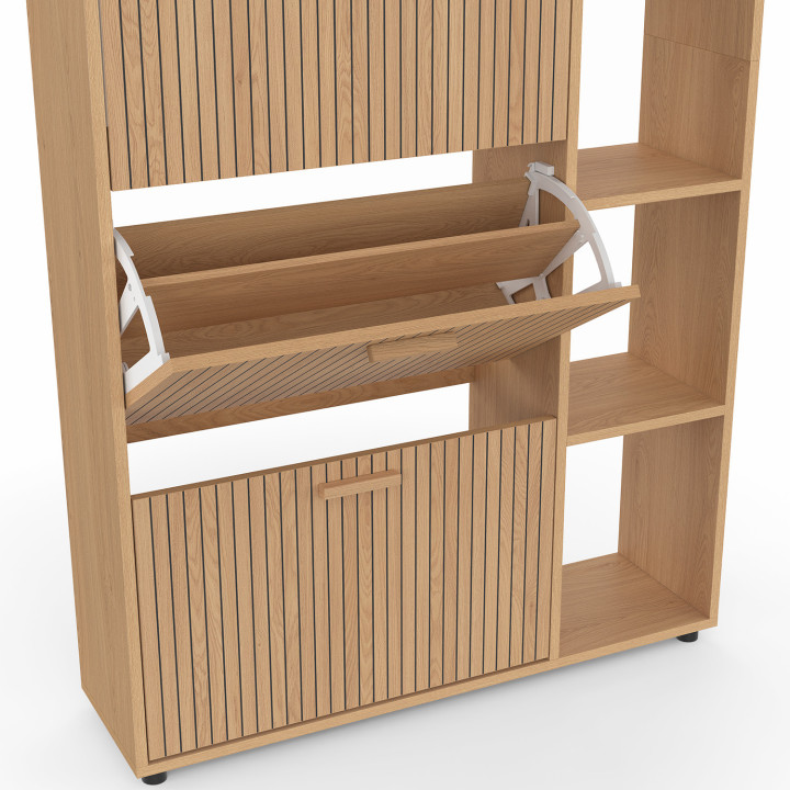 Scarpiera a 3 ante da 18 pezzi con ripiani a doghe in rovere - JULIETTE | IdMarket