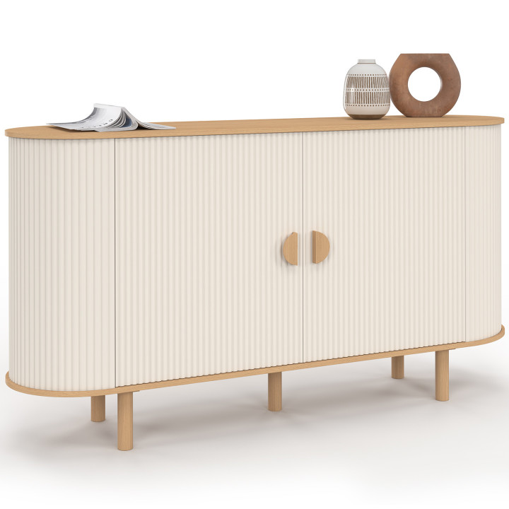 Credenza beige e legno a 2 ante 140 cm effetto scanalato - KANEL | IdMarket
