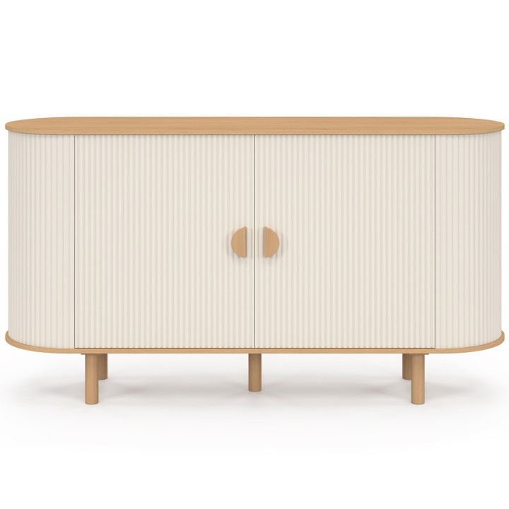 Credenza beige e legno a 2 ante 140 cm effetto scanalato - KANEL | IdMarket
