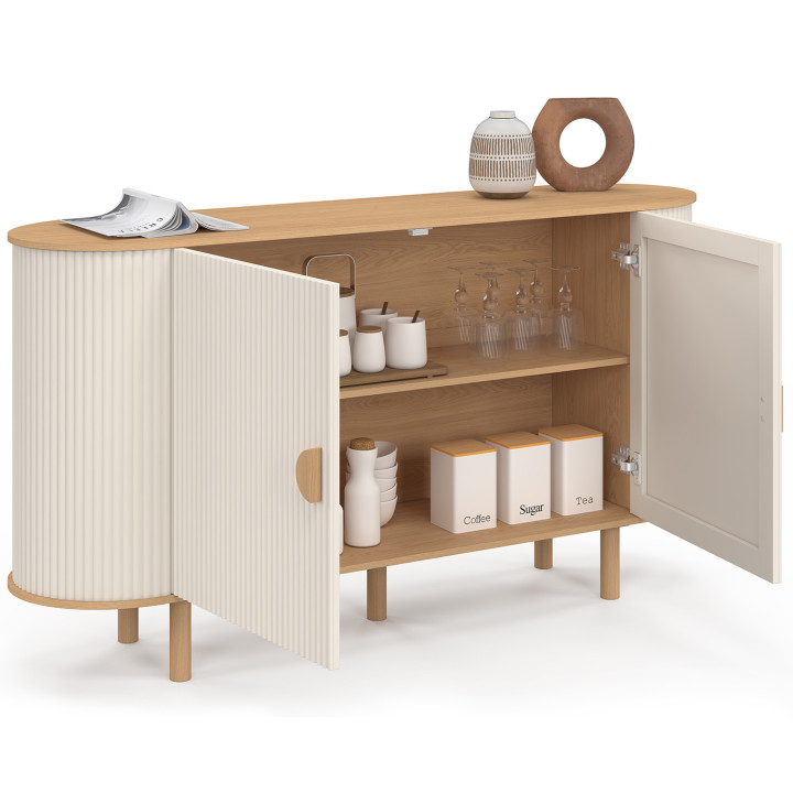 Credenza beige e legno a 2 ante 140 cm effetto scanalato - KANEL | IdMarket