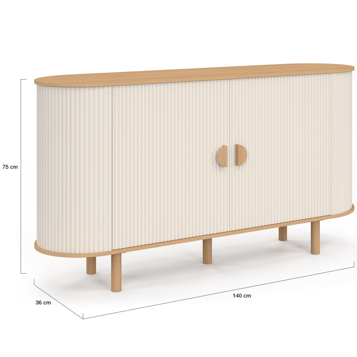 Credenza beige e legno a 2 ante 140 cm effetto scanalato - KANEL | IdMarket