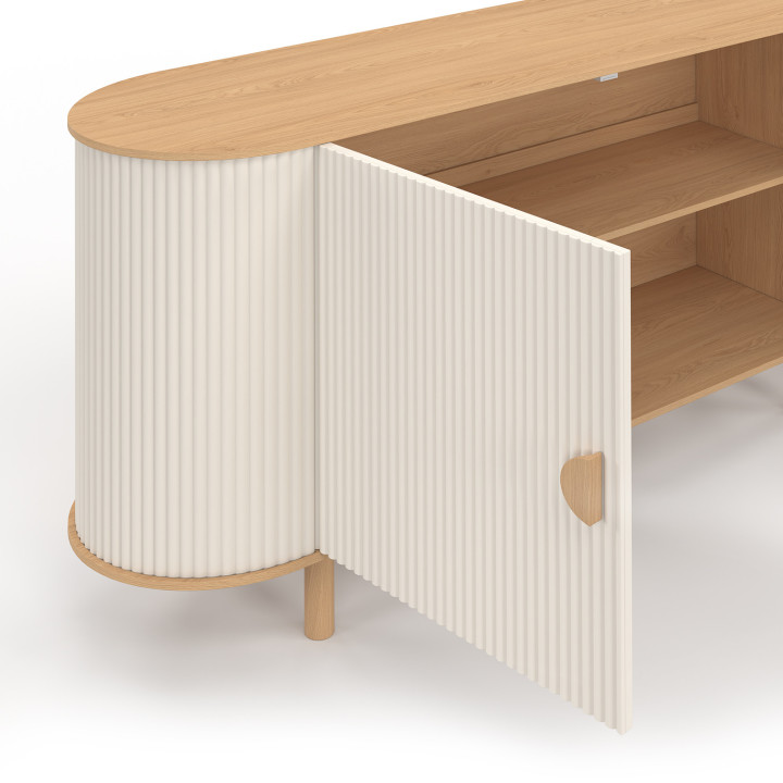 Credenza beige e legno a 2 ante 140 cm effetto scanalato - KANEL | IdMarket