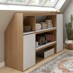 Set di 2 ripiani, armadio a 1 anta e armadio a 1 anta + 1 nicchia sottopiano, faggio e bianco - TOMI | IdMarket