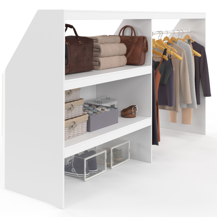 Set spogliatoio sottopiano con scaffale a 2 livelli e armadio estensibile 195 x 50 x 70/110 cm bianco