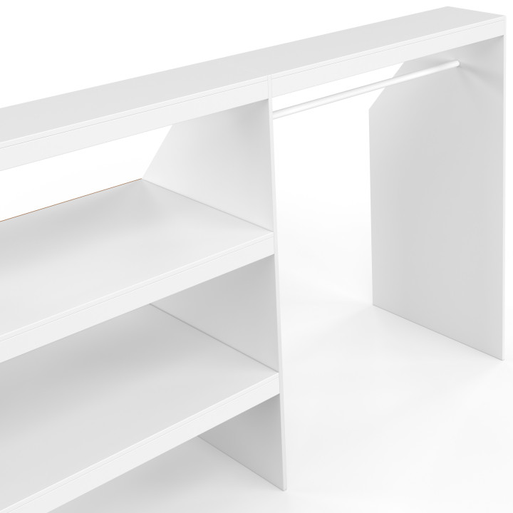 Set spogliatoio sottopiano con scaffale a 2 livelli e armadio estensibile 195 x 50 x 70/110 cm bianco