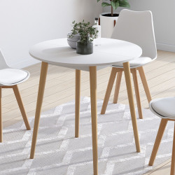 Tavolo da pranzo rotondo fisso 4 persone gambe in legno bianco 80 cm - ANGELA | IdMarket