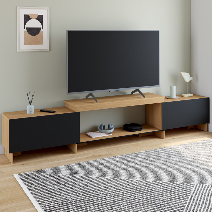 Mobile TV allungabile 140-240 cm 2 ante, legno e nero