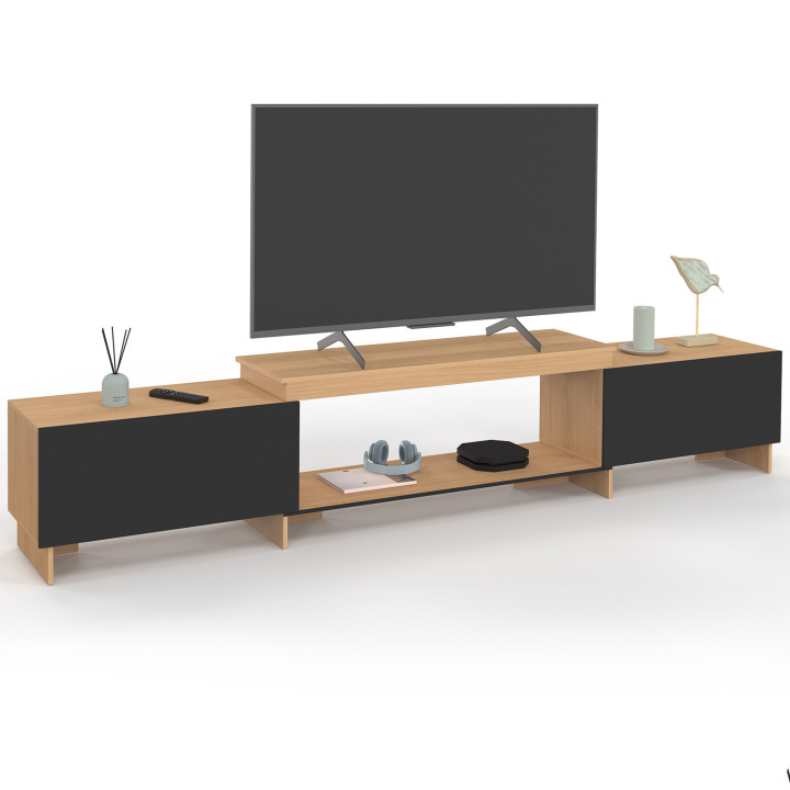 Mobile TV allungabile 140-240 cm 2 ante, legno e nero
