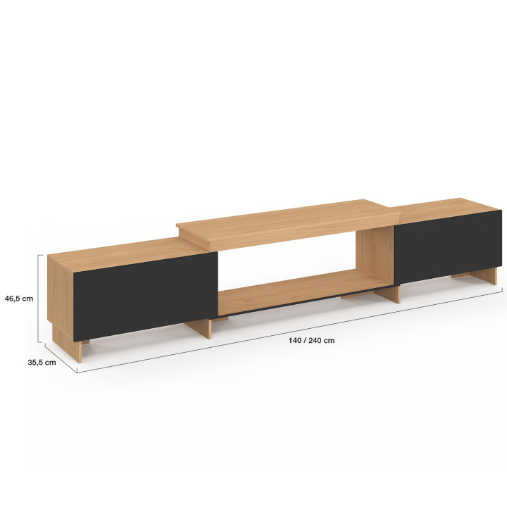 Mobile TV allungabile 140-240 cm 2 ante, legno e nero