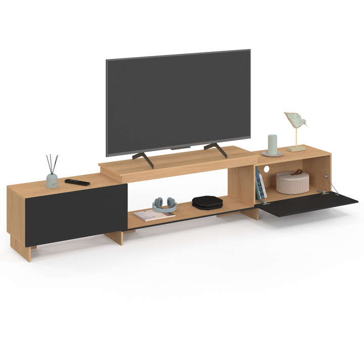 Mobile TV allungabile 140-240 cm 2 ante, legno e nero