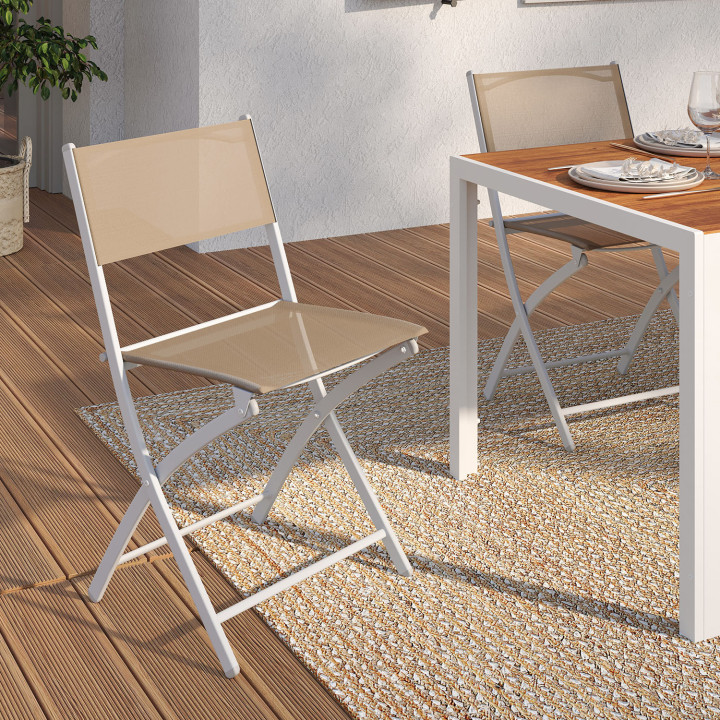 Set di 6 sedie da giardino pieghevoli in metallo e textilene bianco e beige - BASTIA | IdMarket
