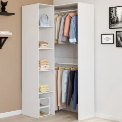 Armadio angolare modulare L. 90 / 127 cm armadio doppio + ripiani bianco