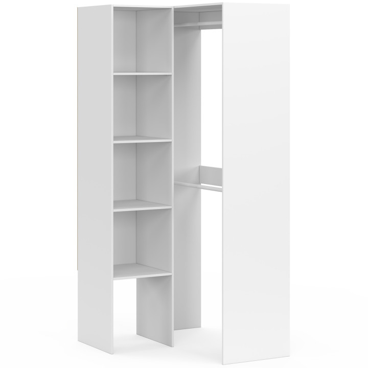 Armadio angolare modulare L. 90 / 127 cm armadio doppio + ripiani bianco