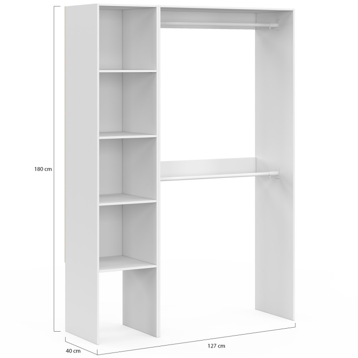 Armadio angolare modulare L. 90 / 127 cm armadio doppio + ripiani bianco