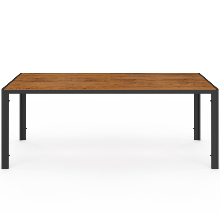 Set di mobili da giardino con tavolo da 190 cm e 8 sedie in metallo nero, corde effetto rattan chiaro e cuscini neri - RIO | IdM