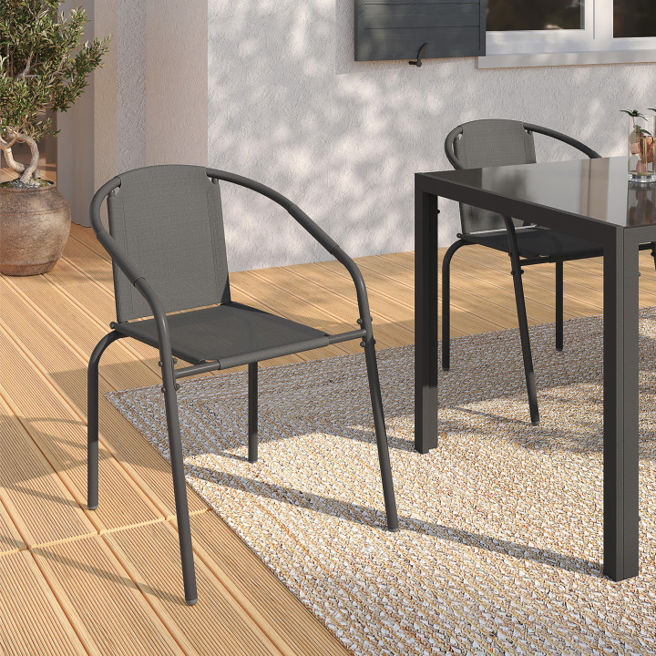 Set di 6 sedie da giardino impilabili in metallo e textilene grigio antracite - THELMA | IdMarket