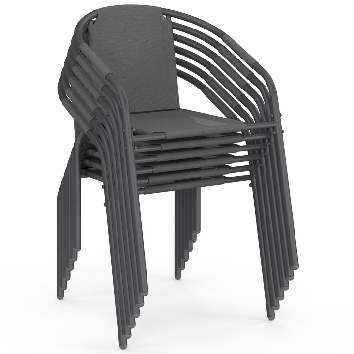 Set di 6 sedie da giardino impilabili in metallo e textilene grigio antracite - THELMA | IdMarket