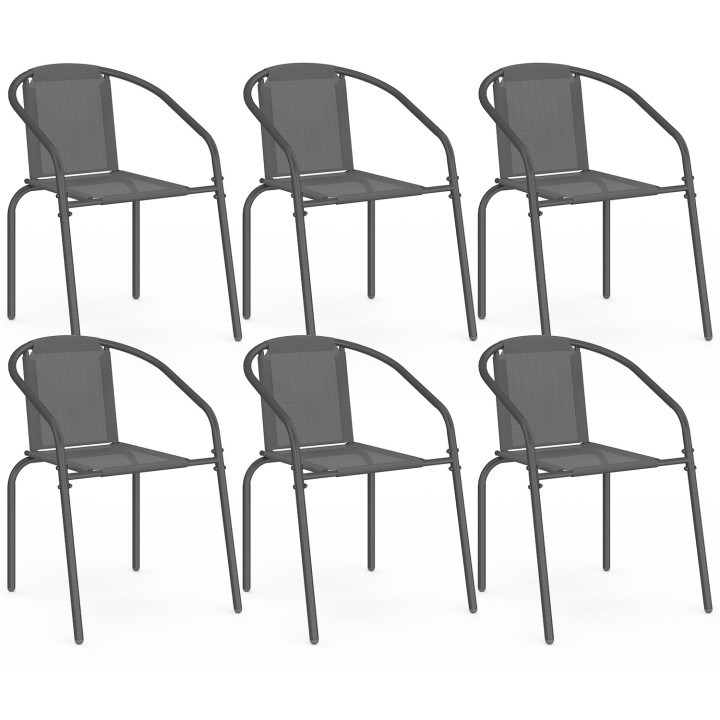 Set di 6 sedie da giardino impilabili in metallo e textilene grigio antracite - THELMA | IdMarket