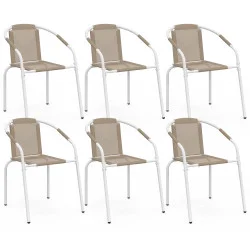 Set di 6 sedie da giardino impilabili in metallo e textilene, bianco e beige - THELMA | IdMarket