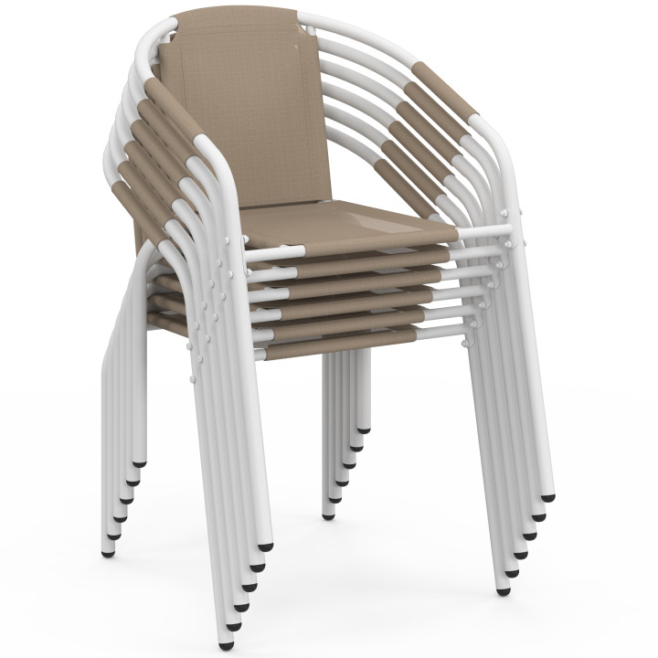 Set di 6 sedie da giardino impilabili in metallo e textilene, bianco e beige - THELMA | IdMarket