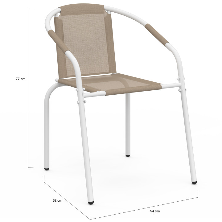 Set di 6 sedie da giardino impilabili in metallo e textilene, bianco e beige - THELMA | IdMarket