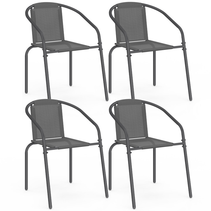 Set di 4 sedie da giardino impilabili in metallo e textilene grigio antracite - THELMA | IdMarket