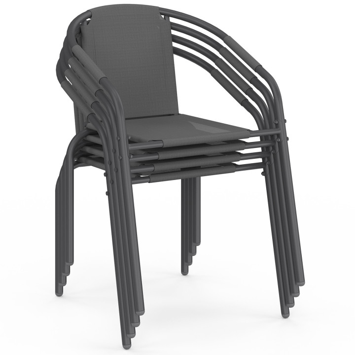Set di 4 sedie da giardino impilabili in metallo e textilene grigio antracite - THELMA | IdMarket