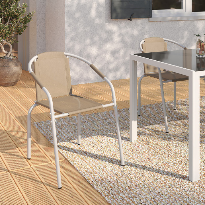 Set di 4 sedie da giardino impilabili in metallo e textilene bianco e beige - THELMA | IdMarket