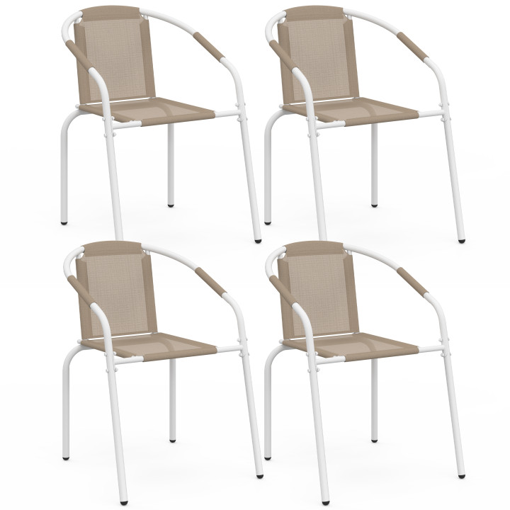 Set di 4 sedie da giardino impilabili in metallo e textilene bianco e beige - THELMA | IdMarket