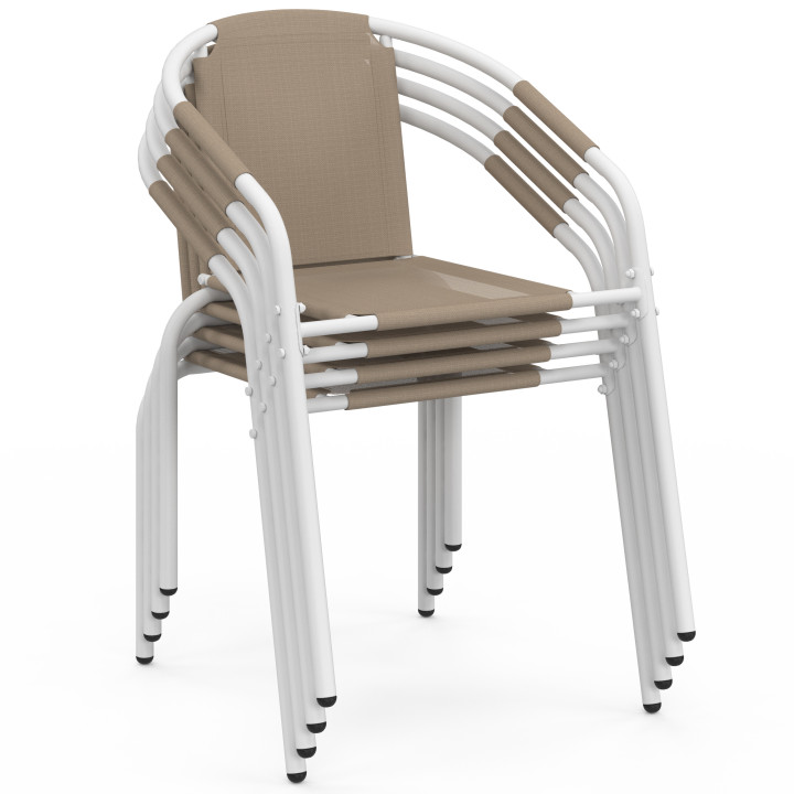 Set di 4 sedie da giardino impilabili in metallo e textilene bianco e beige - THELMA | IdMarket
