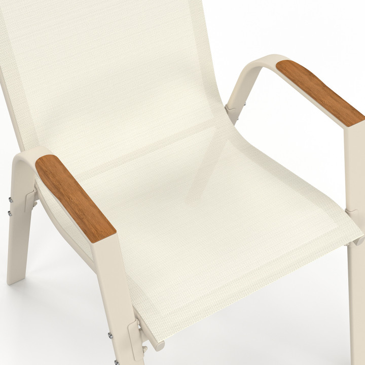 Set di mobili da giardino - tavolo allungabile 135/270 cm con piano in vetro temperato effetto legno e 12 sedie impilabili beige